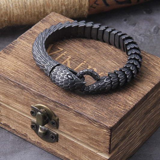 Old Norse, Celtic, Viking & Pagan Jewelery | Jörmungandr, the Midgard Serpent Bracelet | Made of 316L Stainless Titanium Steel | Front Image 1