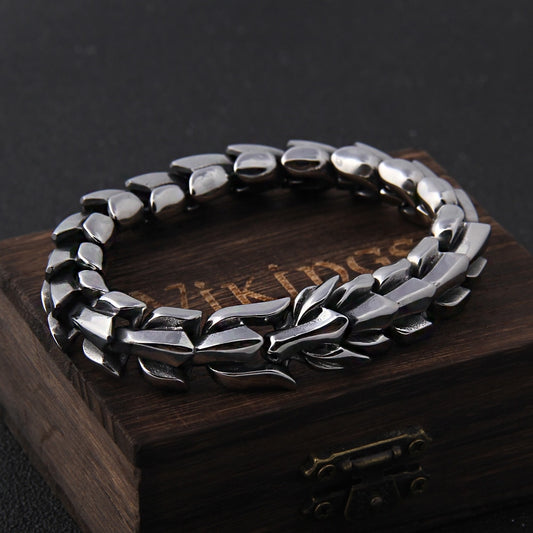 Premium stainless steel Midgard Serpent Bracelet with a captivating shiny finish.