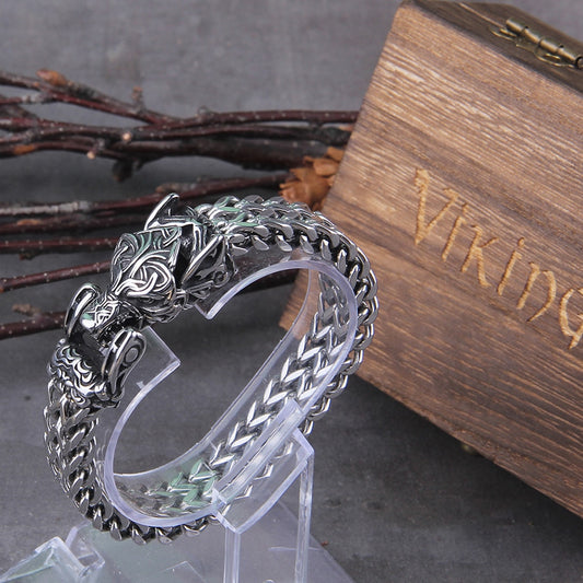 Fenrir Lokison Steel Chained Bracelet - A powerful Norse mythology-inspired accessory.